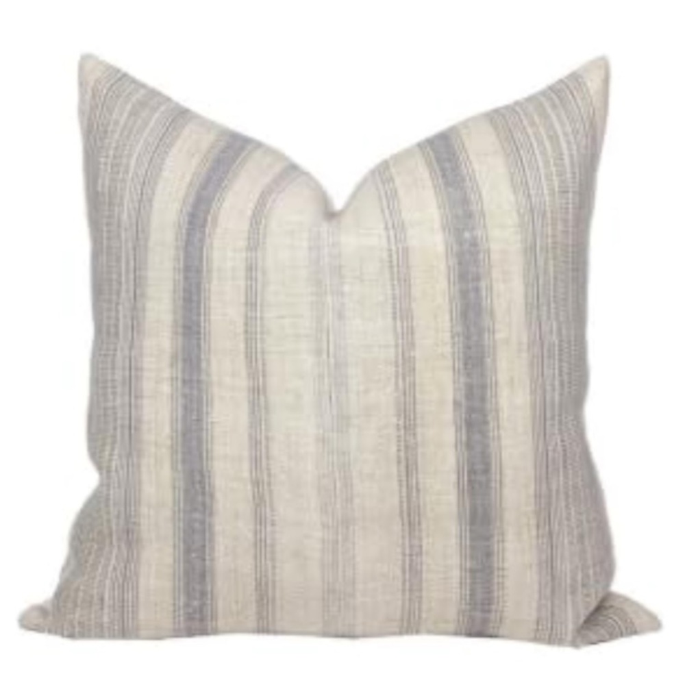 Farmhouse Boho Stripe Beige Gray Linen Pillow Covers SQUARE 24x24” (2-pack)